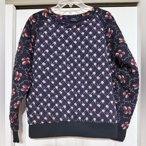 Michel Klein Navy Floral Patterned 100% Silk Quilted Top - Size Small